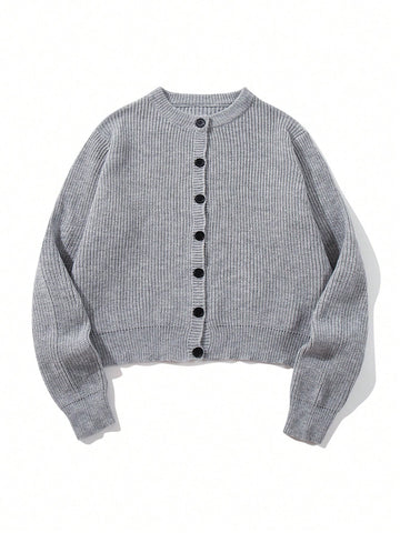 Soft Crewneck Button Down Cardigan
