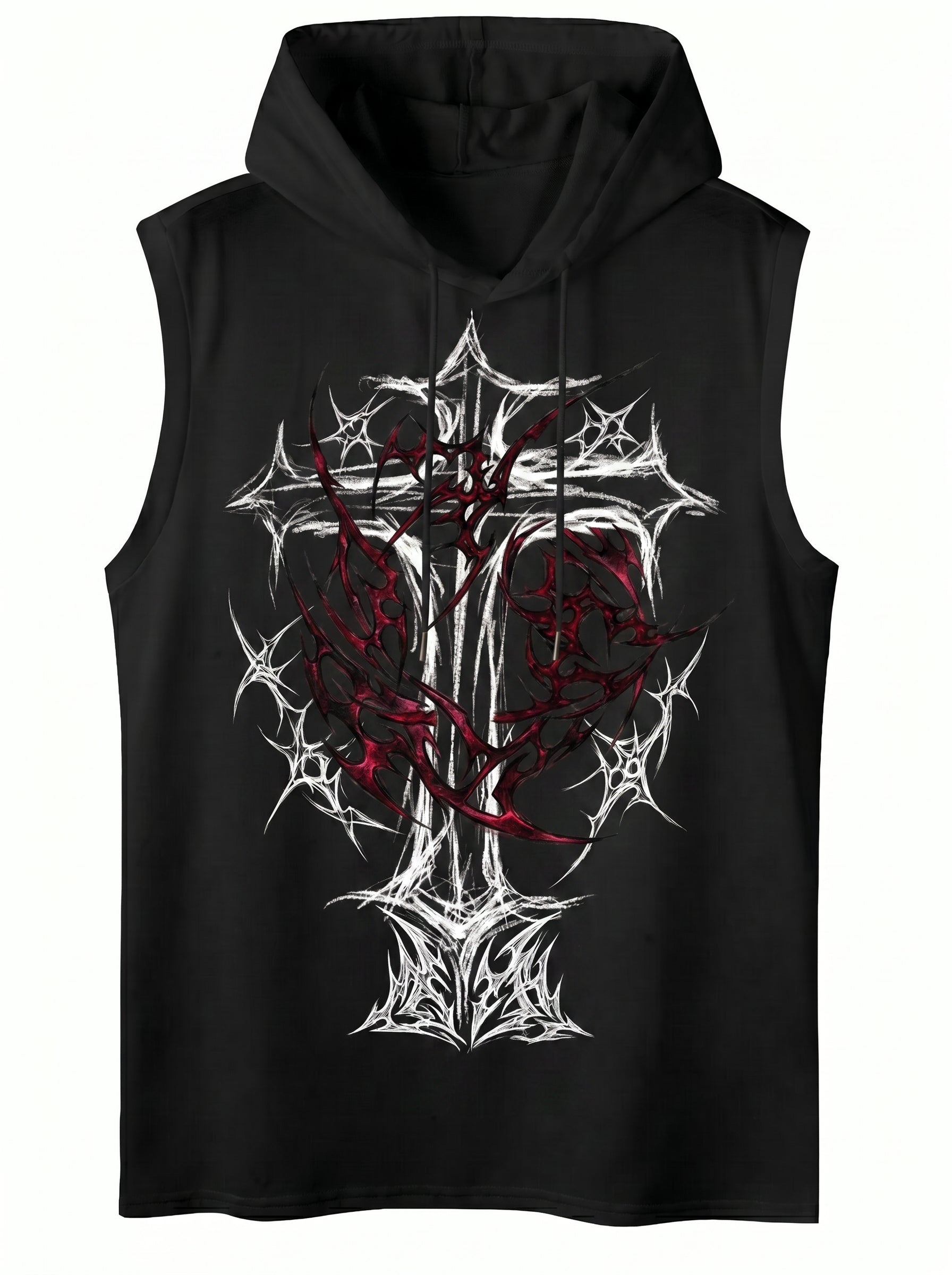 Graphic Print Hooded Sleeveless Tank Top