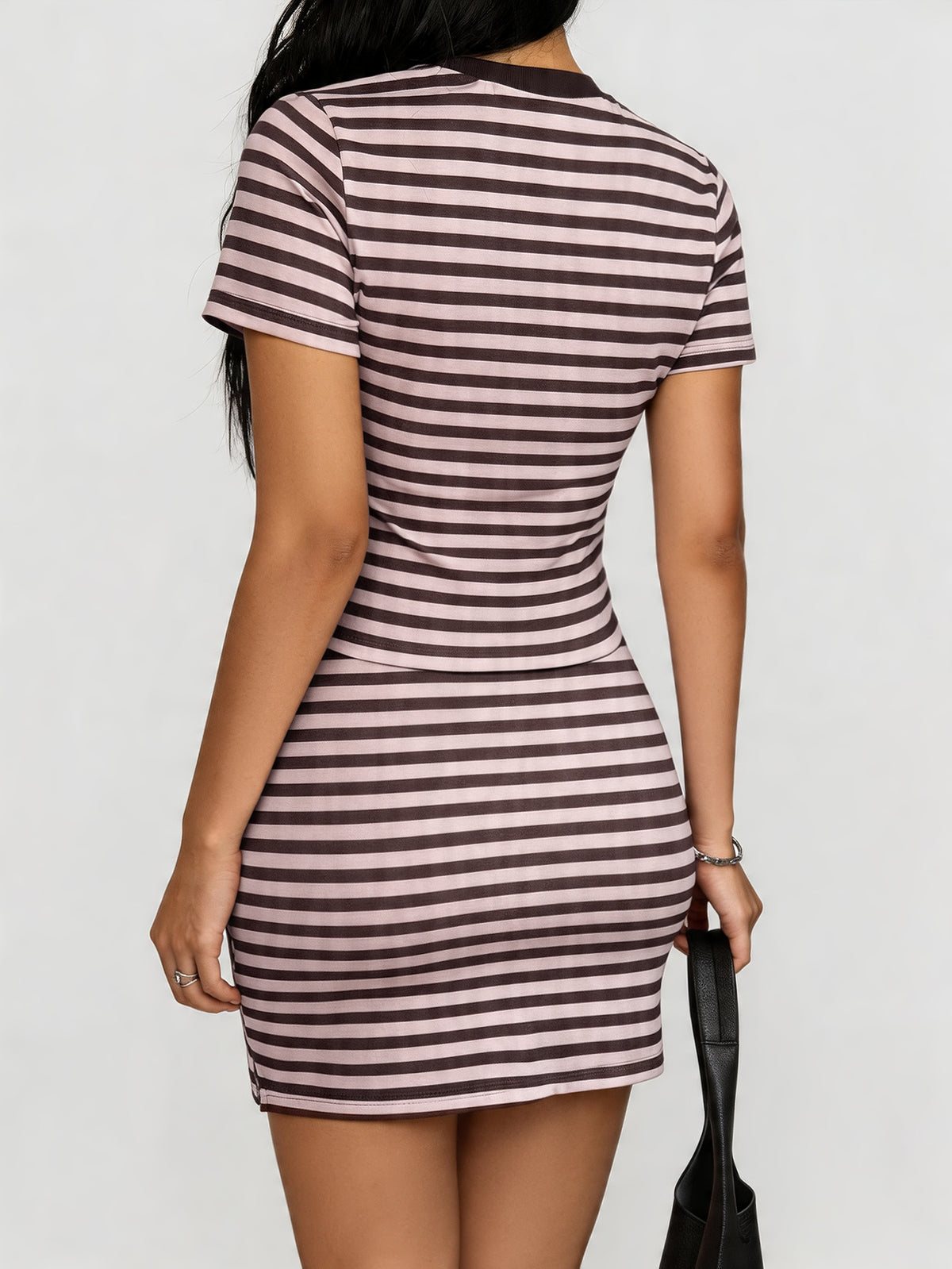 Casual Striped Drawstring Skirt Set