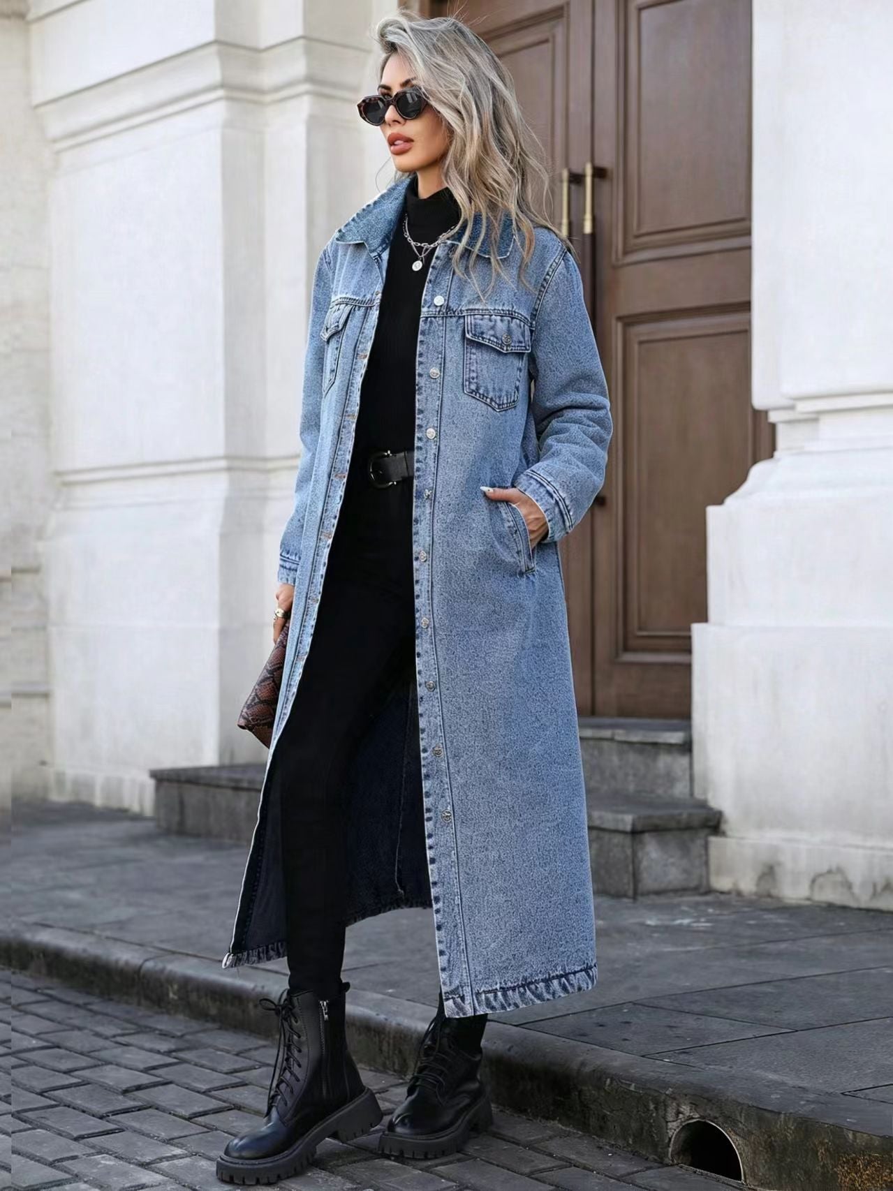 Oversized Longline Distressed Denim Jacket