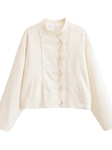 Elegant Mandarin Collar Button Jacket