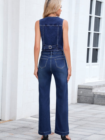Chic Denim Vest Wide Leg Pant Set
