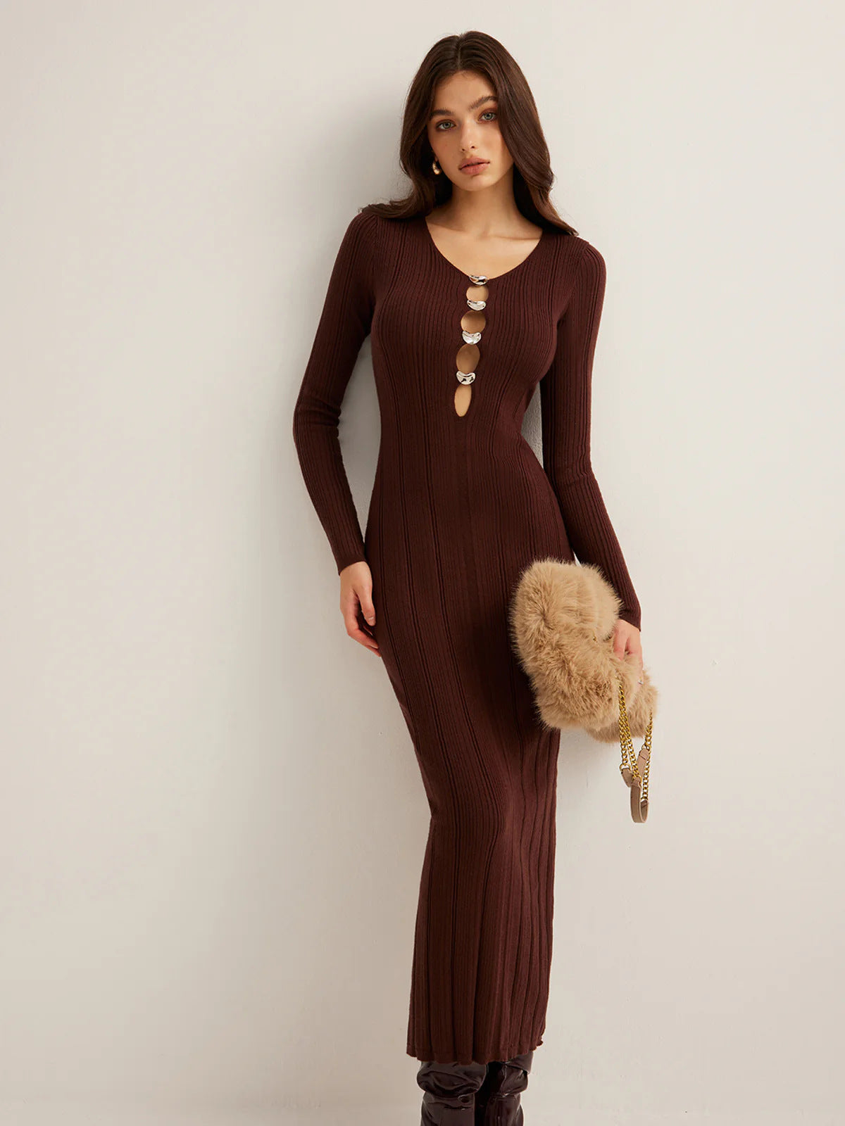 Cutout Ribbed Knit Maxi Dress