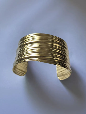 Gold Textured Wide Statement Cuff Bracelet