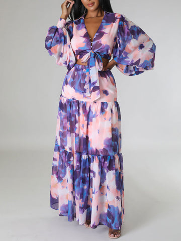 Tie Dye Tie Front Skirt Set