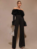 Faux Fur Off Shoulder Jumpsuit