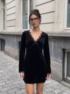 Lace Trim Velvet Mini Dress