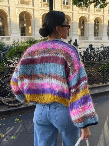 Chunky Oversized Striped Knit Cardigan