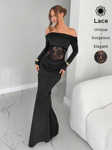 Elegant Lace Off Shoulder Maxi Dress