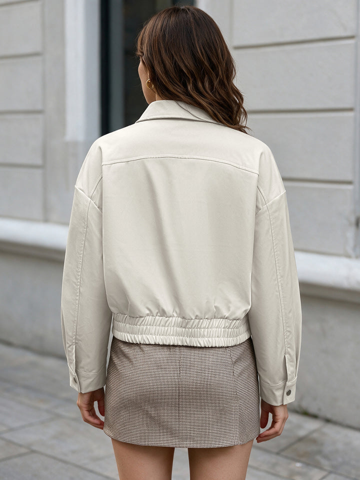 Cream Cropped Faux Leather Jacket