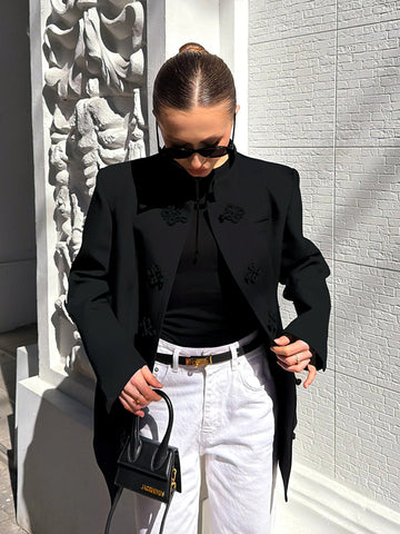 Elegant Mandarin Collar Knot Blazer