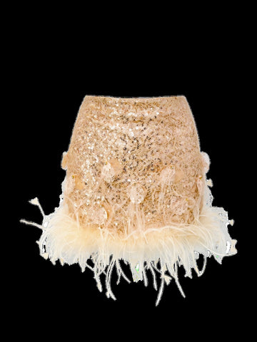 Sparkly Feather Trim Mini Skirt