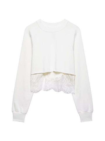 Cropped Lace Trim Sweatshirt