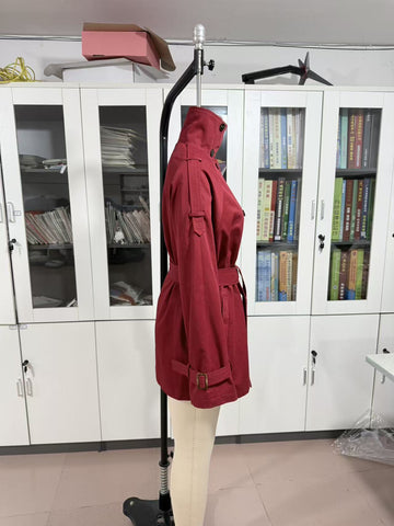 Cropped Double Breasted Belted Trench Coat