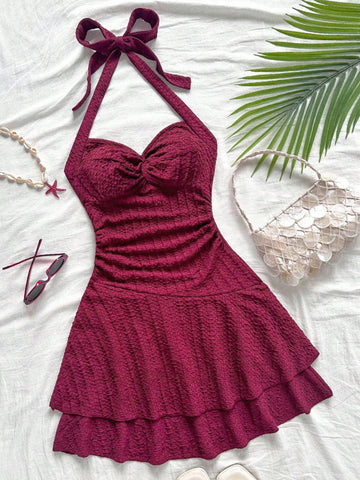 Haltered Neck Twisted Sexy Mini Dress