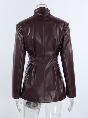 Tailored Cinched Waist Faux Leather Jacket