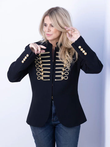 Embellished Gold Button Military Jacket