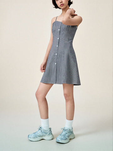 Urban Revivo A-Line Dresses-Dark Gray Check
