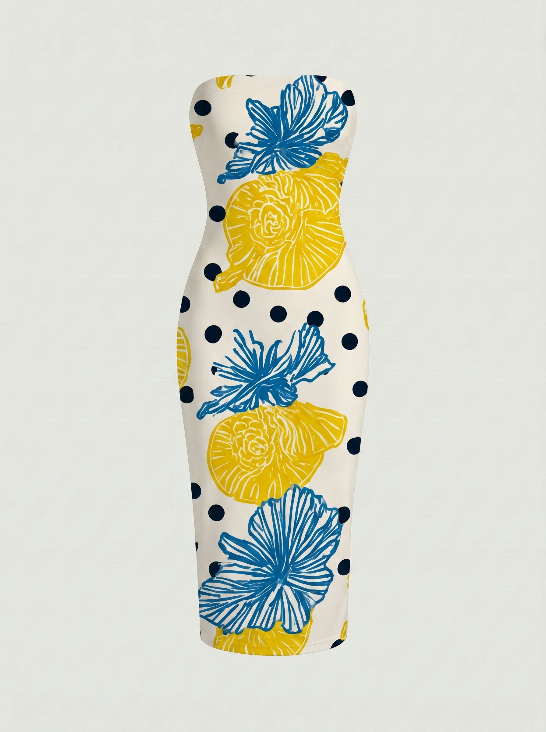 MAIA Floral Print Strapless Sheath Midi Dress