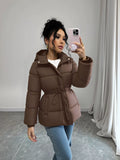 Cinched Waist Hooded Puffer Jacket