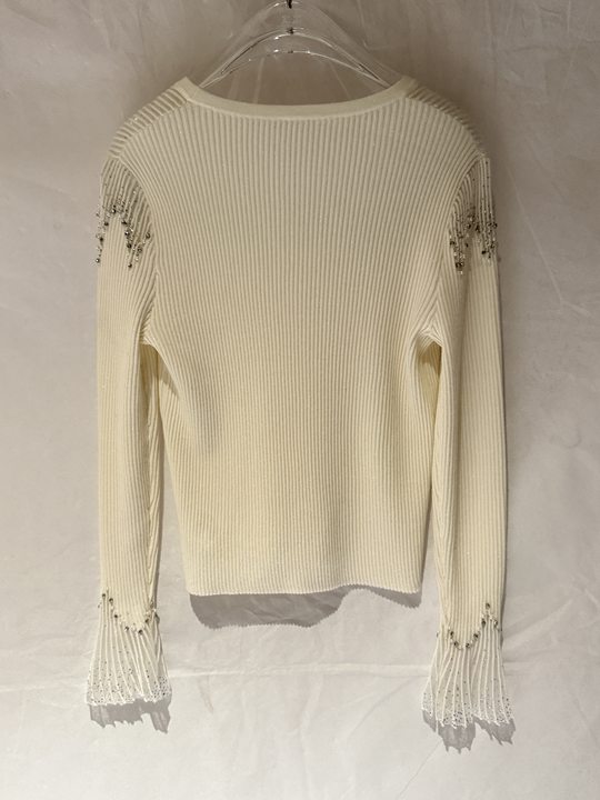 Embellished Ribbed V Neck Cardigan