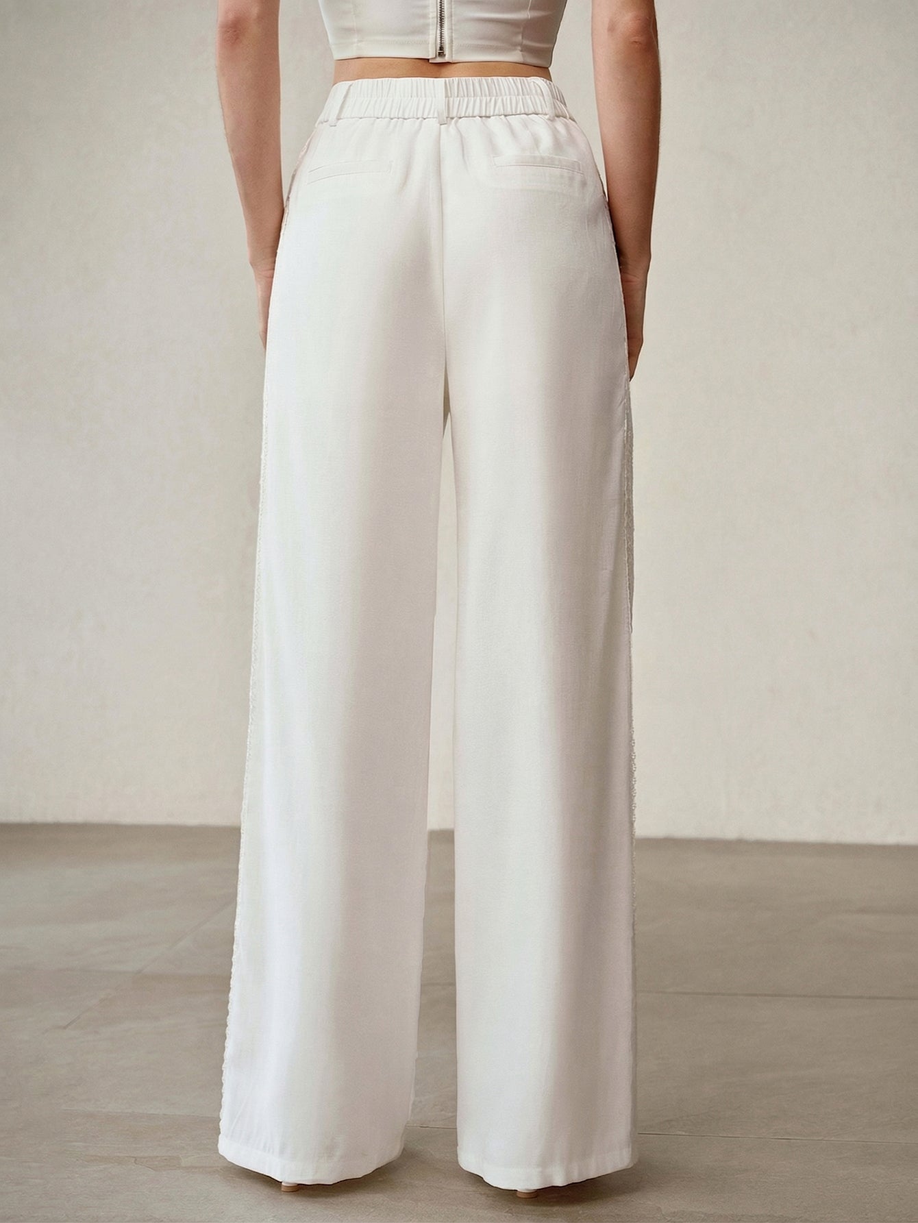 Lace Trim High Waisted Trousers