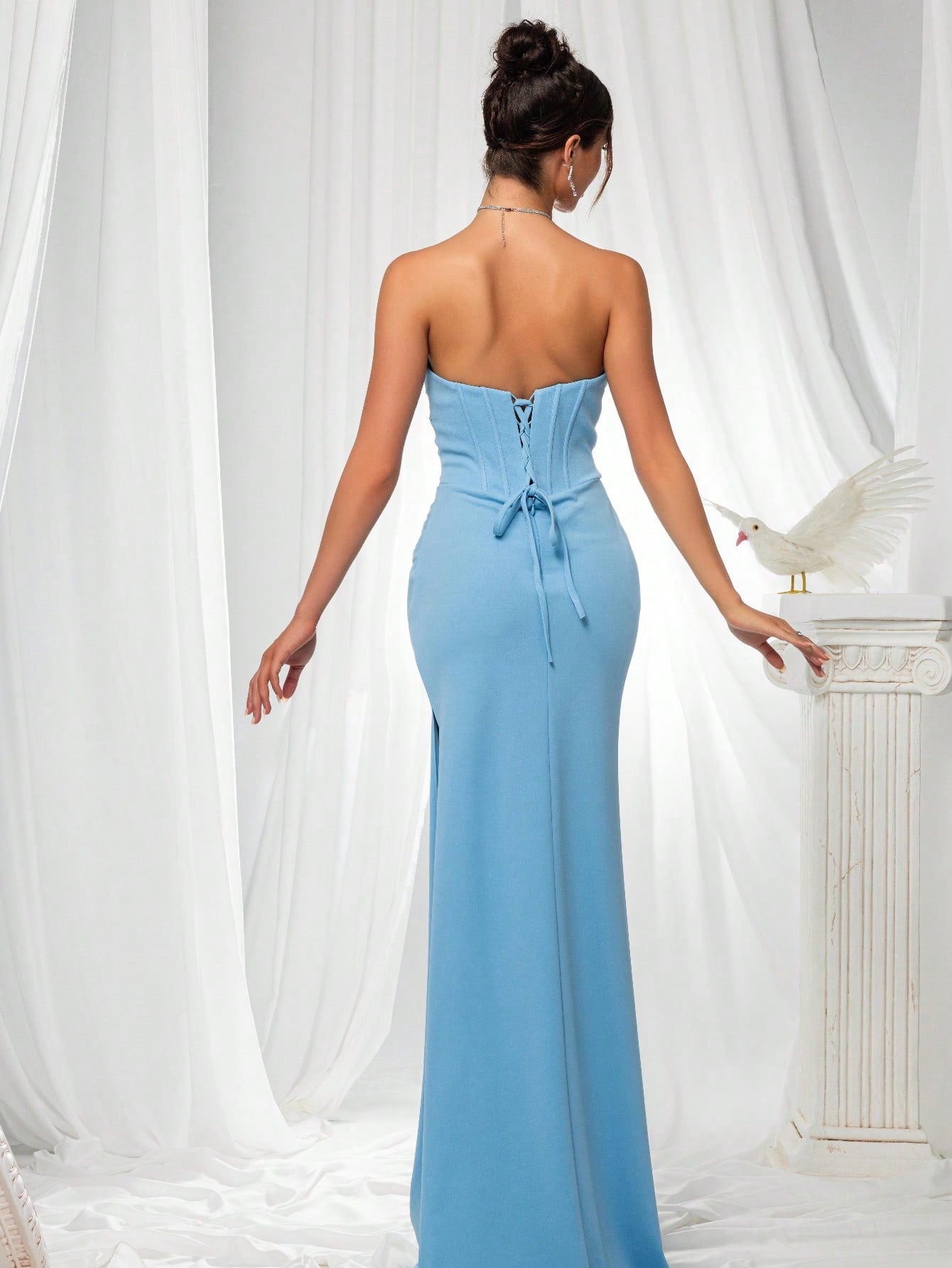 Strapless Corset Slit Maxi Dress