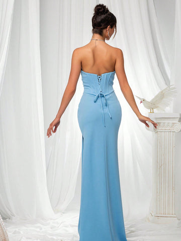 Strapless Corset Slit Maxi Dress