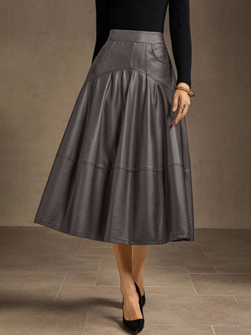 Elegant High Waisted Faux Leather Skirt