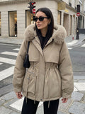 Faux Fur Hooded Drawstring Puffer Jacket