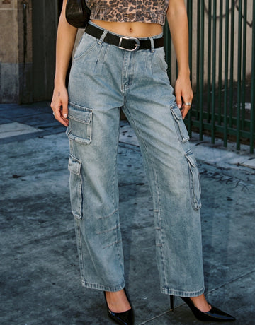 High Waisted Loose Cargo Jeans