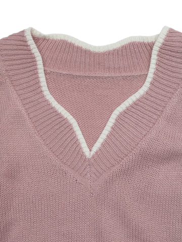 Textured V Neck Knit Sweater