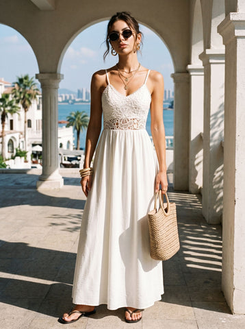Boho Lace Trim Maxi Dress