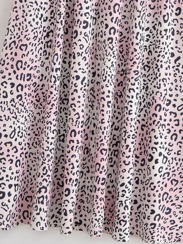 High Waisted Leopard Print Midi Skirt