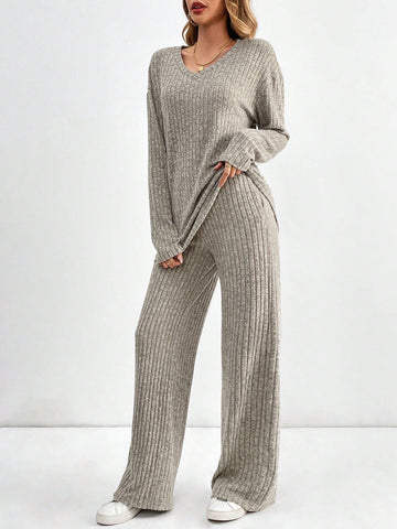 Cozy Ribbed Knit Lounge Pants Set