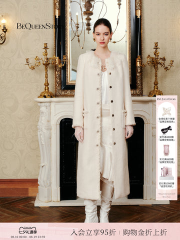 Elegant Lace Collar Wool Blend Coat