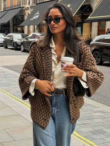 Textured Oversized Collar Button Up Jacket