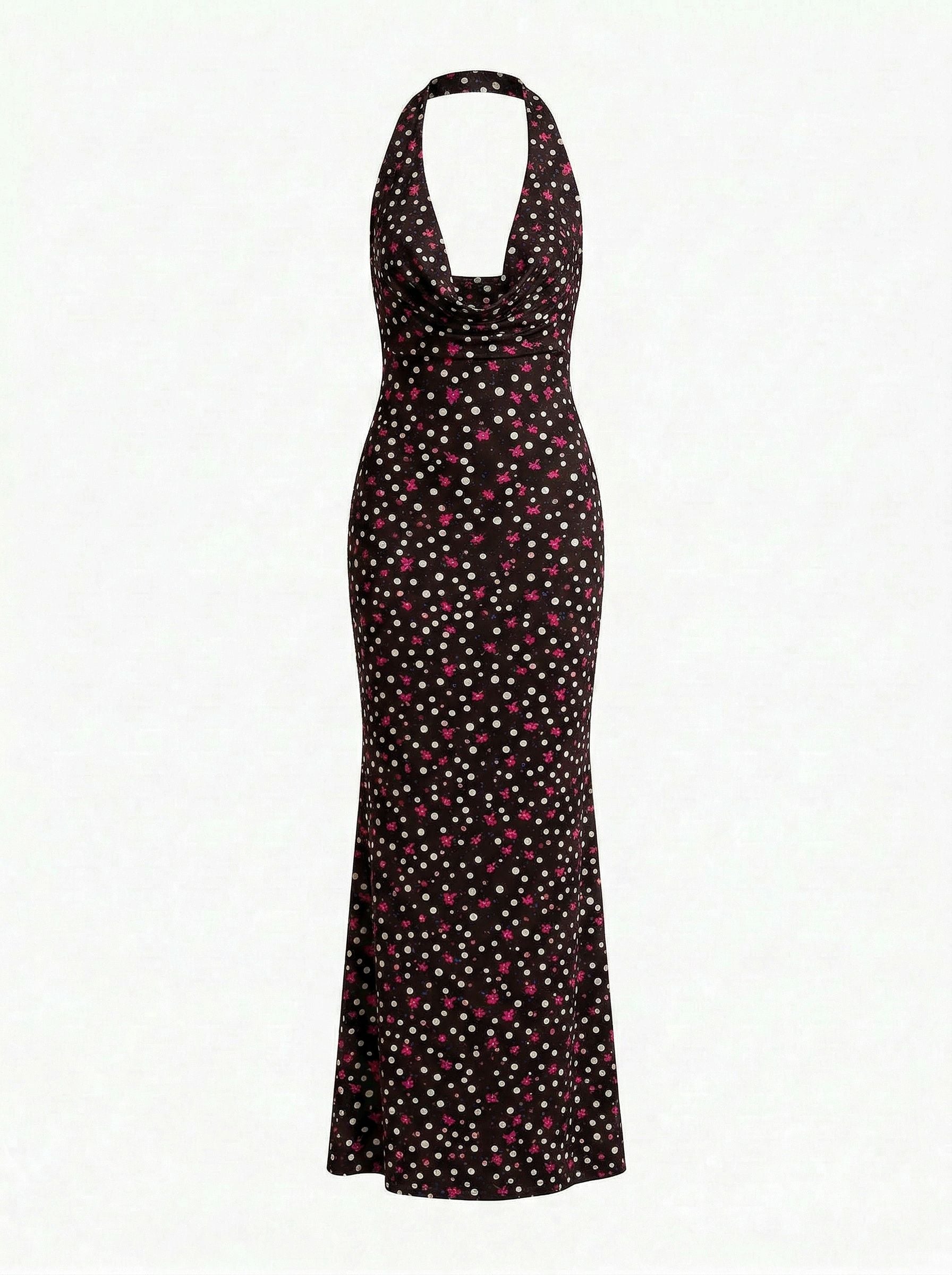 LILA Floral Print Cowl Neck Bodycon Midi Dress