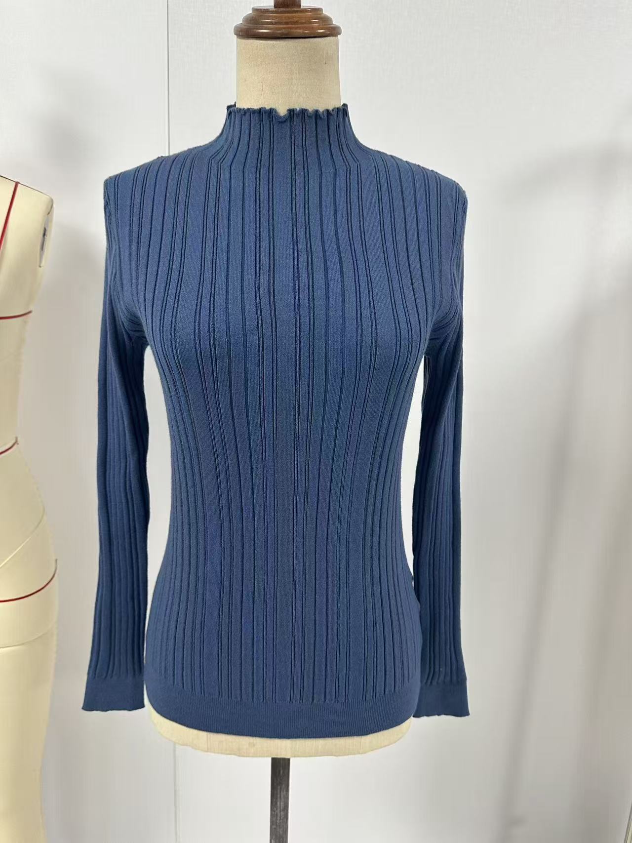 Ribbed Lettuce Edge Mock Neck Sweater