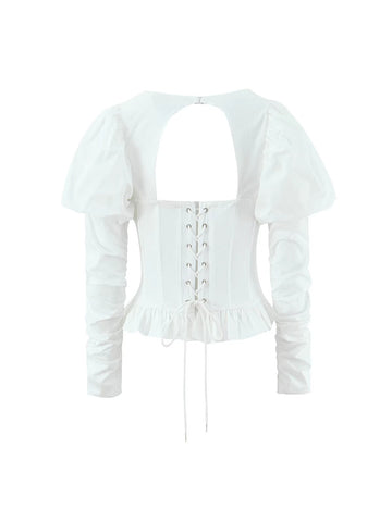 Corset Puff Sleeve Button Down Shirt