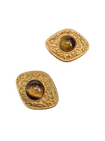Vintage Gold Pearl Statement Stud Earrings