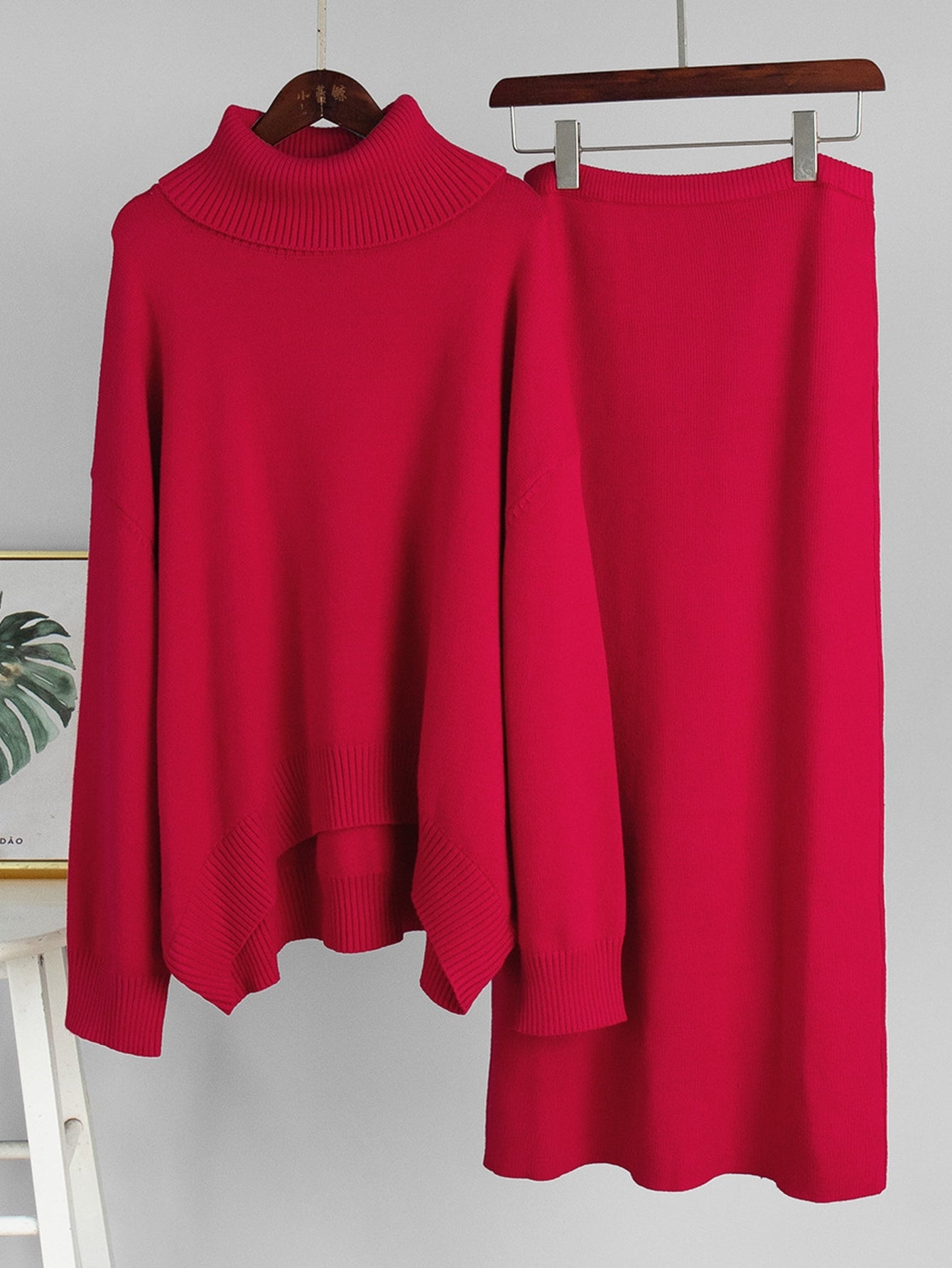 Cozy Turtleneck Knit Sweater Skirt Set