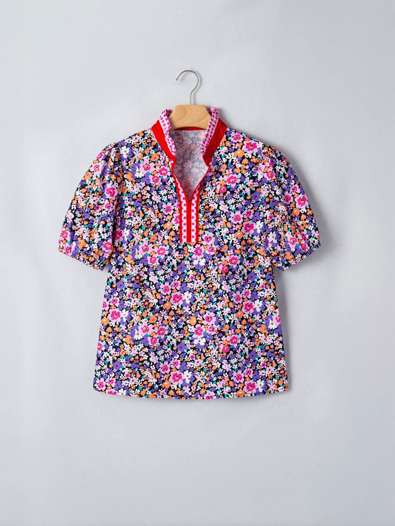 Floral Print Split Neck Pullover