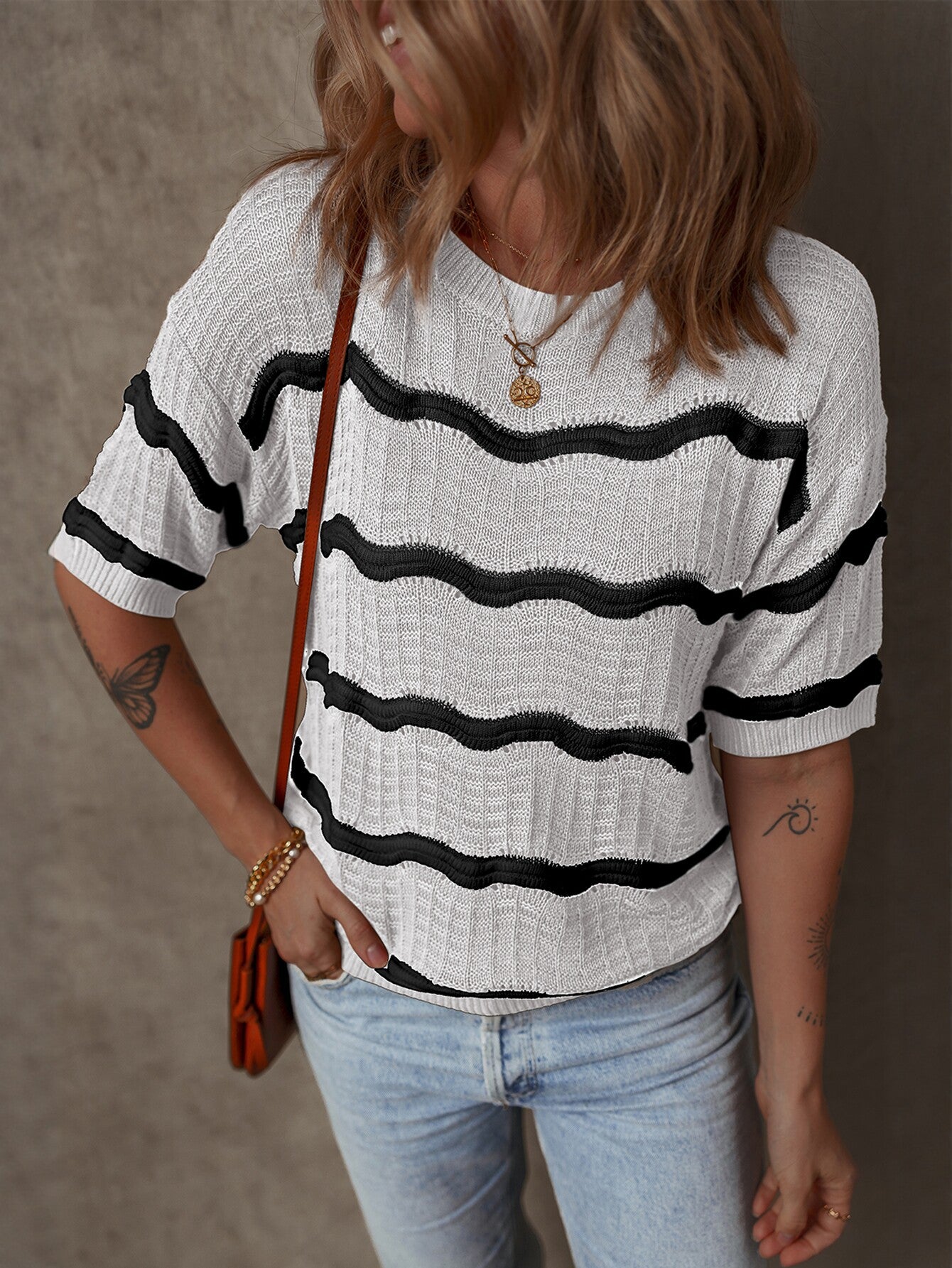 Wave Stripe Relaxed Knit T-Shirt