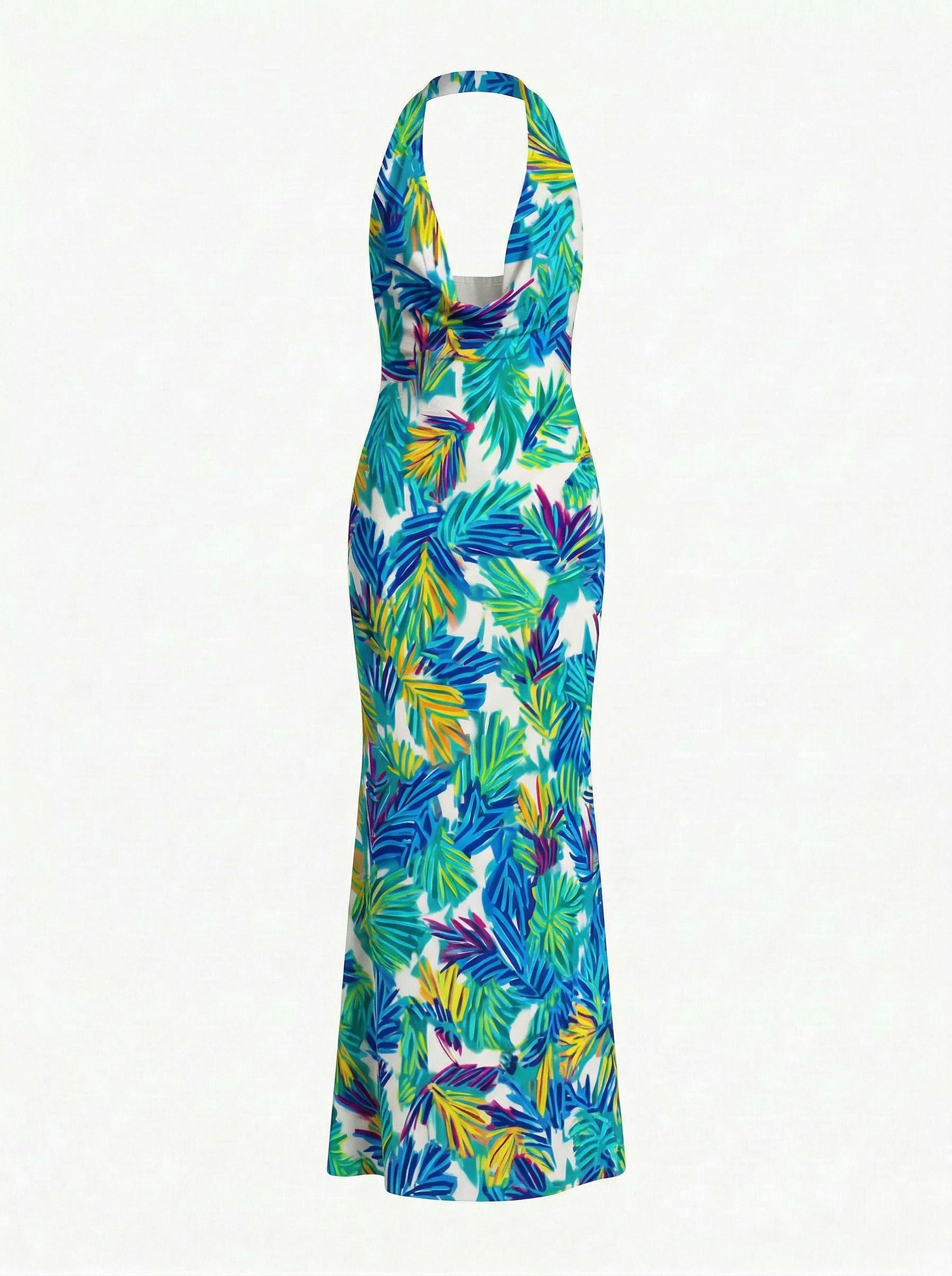 LILA Floral Print Cowl Neck Bodycon Midi Dress