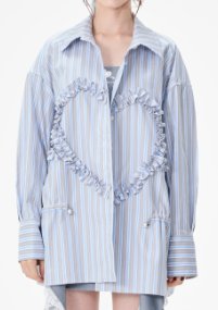 Ruffled Heart Striped Button Up Shirt