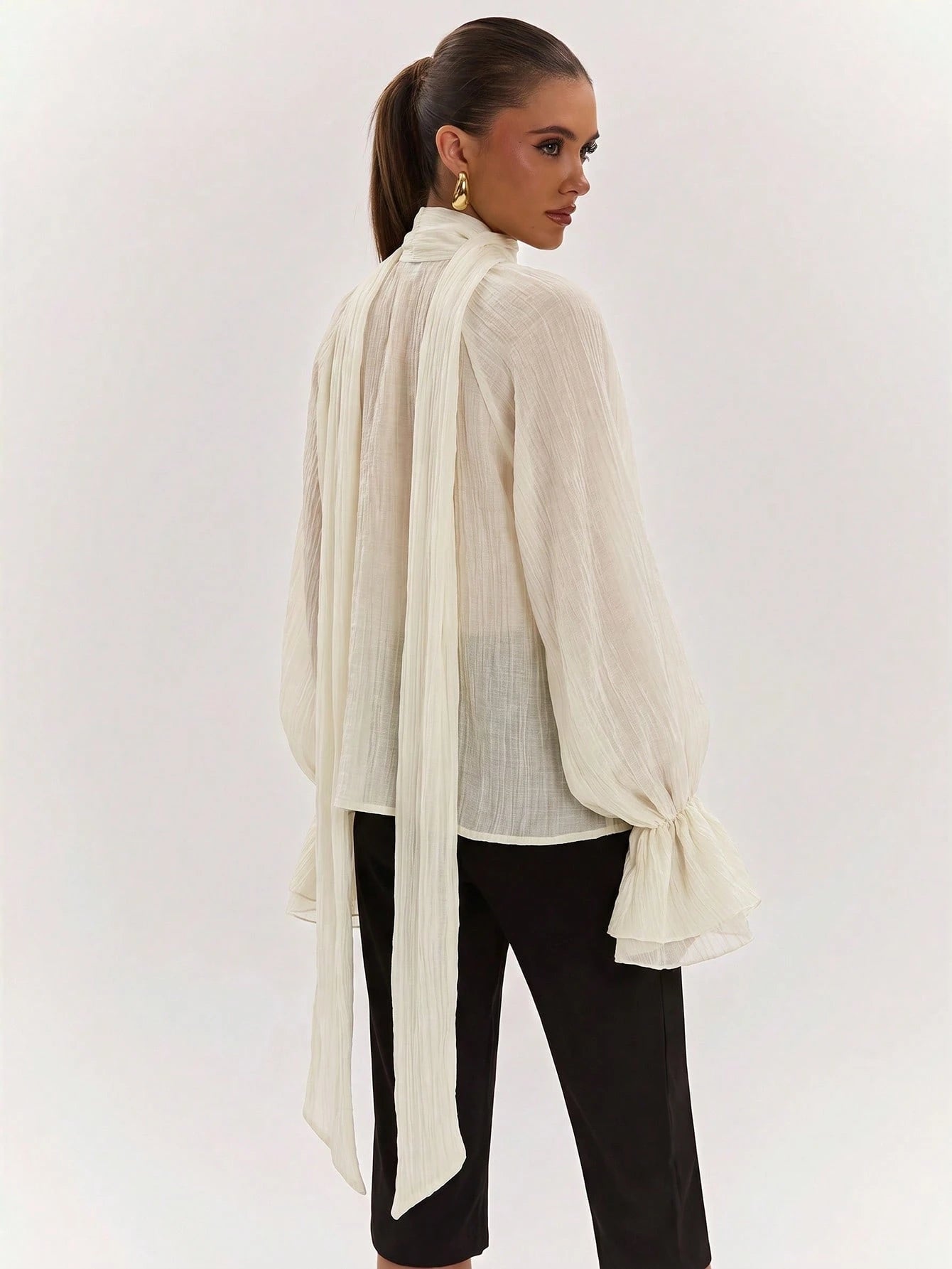 Elegant High Neck Bell Sleeve Blouse