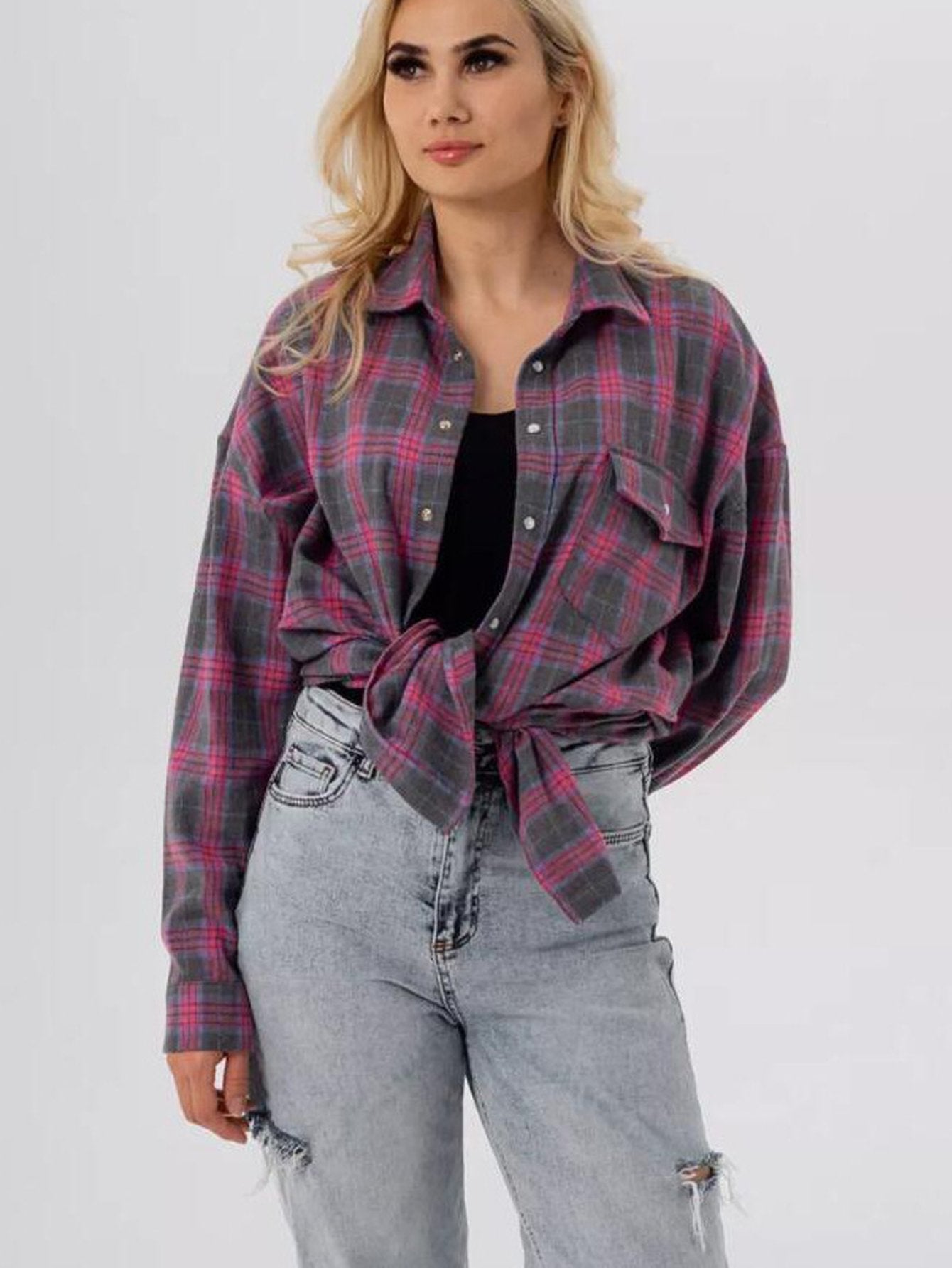 Oversized Plaid Button Up Shirt