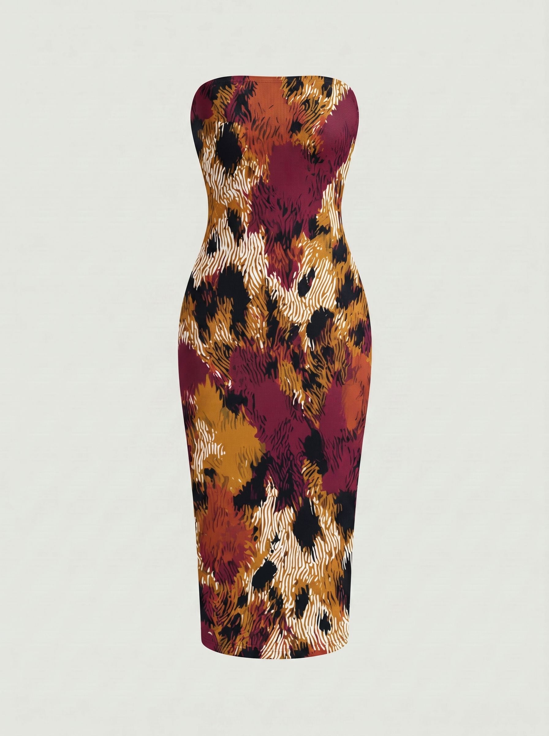 MAIA Floral Print Strapless Sheath Midi Dress
