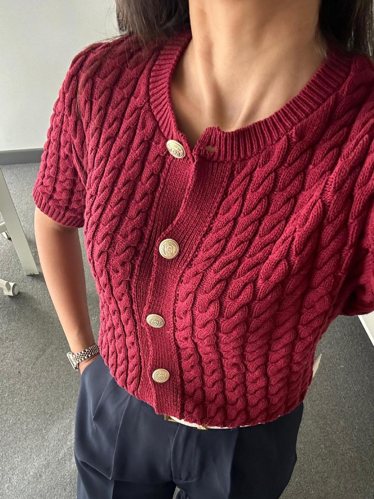Cable Knit Short-Sleeved Casual Cardigan